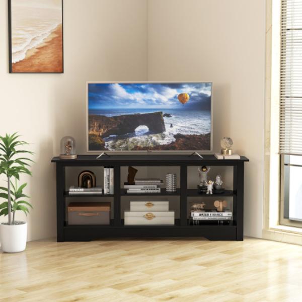 Picture of Total Tactic HV10498BK 58 in. TV Stand with 6 Open Storage Shelves for TVs Up to 65 in. - Black