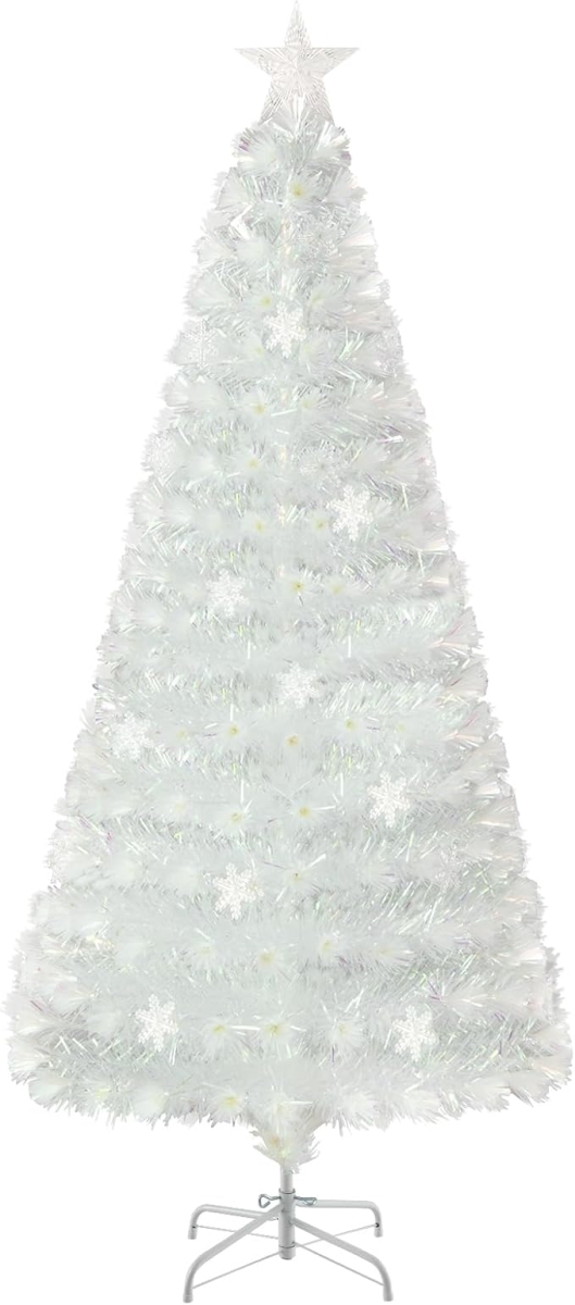 Picture of Total Tactic CM24598US 5&#44; 6 & 7 ft. Pre-Lit White Artificial Christmas Tree with Iridescent Leaves - 6 ft.