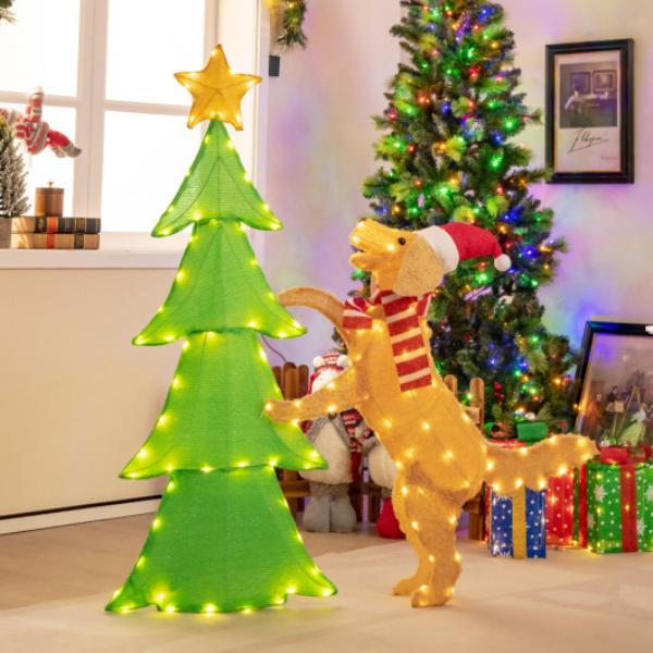 Picture of Total Tactic CM24612US 4 ft. Lighted Tinsel Xmas Tree with Plush Goldendoodle Dog&#44; Multi Color