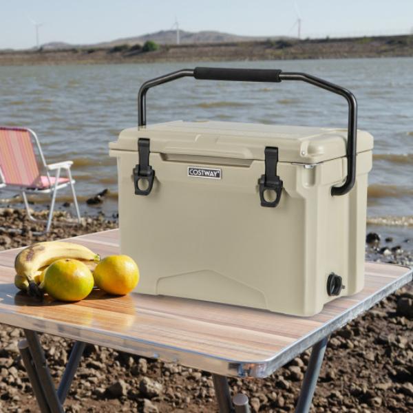 GP11736SA 25 qt. Hard Cooler with Aluminum Handle & Integrated Cup Holders, Tan