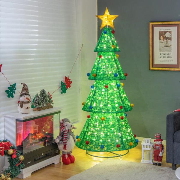 CM24291US 6.5 ft. Pop-Up Christmas Tree with 200 Warm White LED Lights for Indoors & Outdoors
