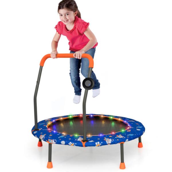TW10086BL 36 in. Mini Trampoline with Colorful LED Lights & Bluetooth Speaker, Blue