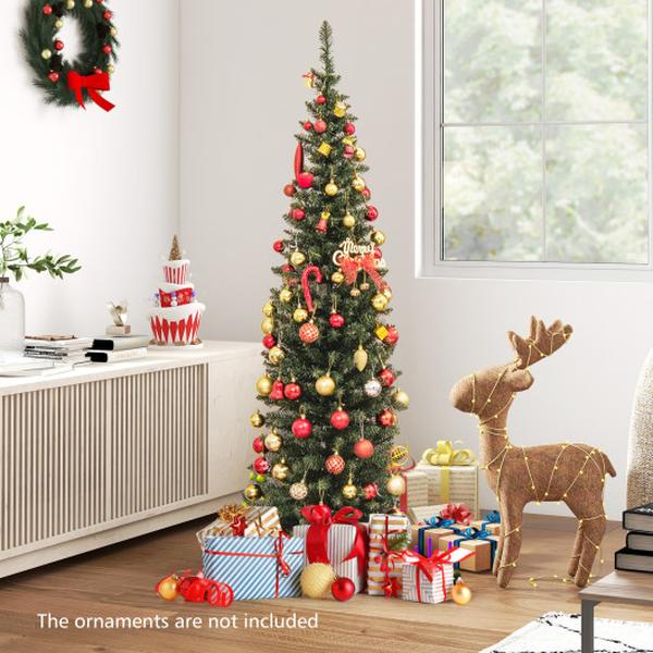CM24527US 6 ft. Pre-Lit Pencil Artificial Christmas Tree with 180 Warm White LED Lights, Green