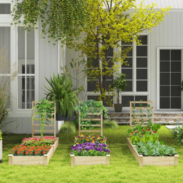 GT4096NA Raised Garden Bed with Planter Box & Trellis - Natural