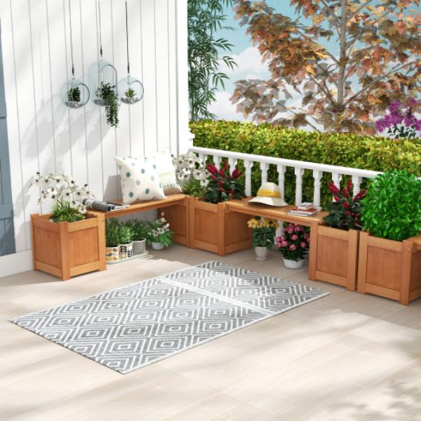 Hardwood Planter Box with Bench for Garden Yard Balcony - Natural