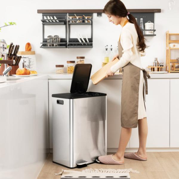 GY10008SL 2 x 8 gal Dual Compartment Trash Can, Silver
