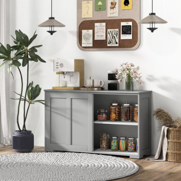 HW53868GR Antique Stackable Kitchen Storage Sideboard with Height Adjustable Shelf, Gray