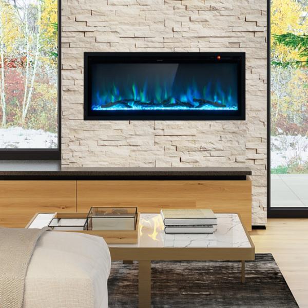 Picture of Total Tactic FP10530US-42 42 in. Electric Fireplace in-Wall Recessed with Remote Control & Adjustable Color & Brightness&#44; Black