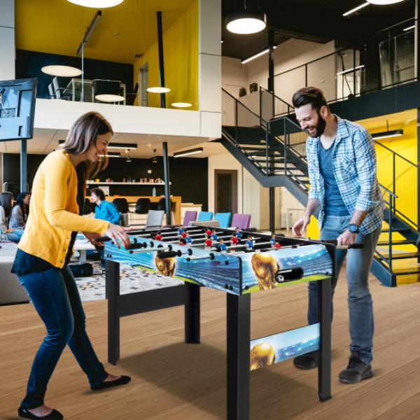 UY10052 37 in. Mini Foosball Table with Score Keeper & Removable Legs, Black & Blue