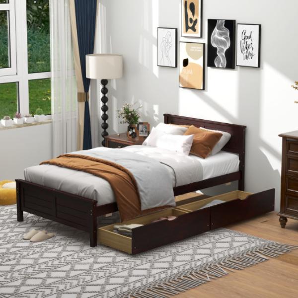 HU10561CF-T Bed Frame with Storage Drawers, Espresso - Twin Size