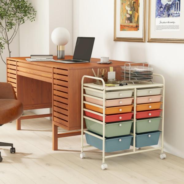 HW56500GW 12 Drawers Rolling Cart Storage Scrapbook Paper Organizer Bins, Multi Color