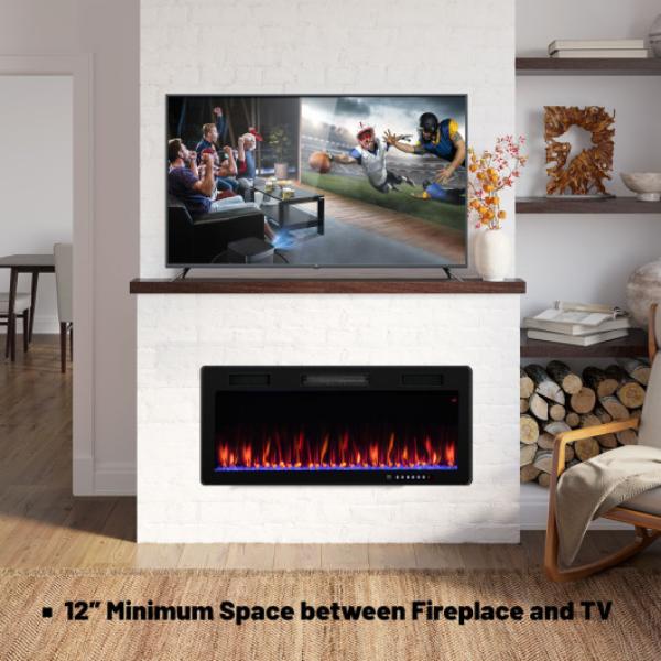 Picture of Total Tactic FP10163 40 in. Electric Fireplace Recessed & Wall Mounted for 2 x 6 ft. Stud&#44; Black