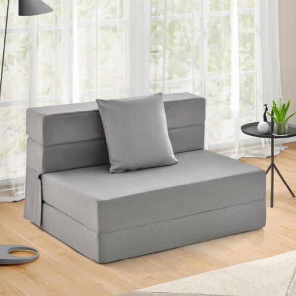 Picture of Total Tactic HU10427GR 6 in. Tri-Fold Sofa Bed Folding Mattress with Pillow&#44; Light Gray