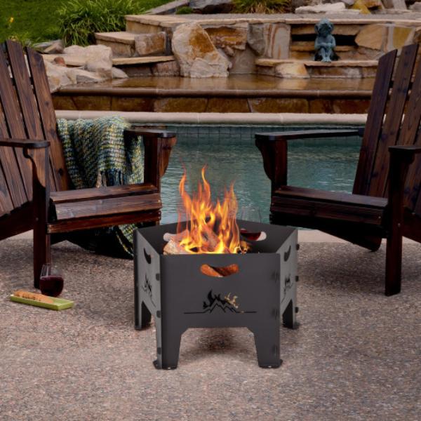 NP11457 19 in. Collapsible Portable Plug Fire Pit with Storage Bag, Black