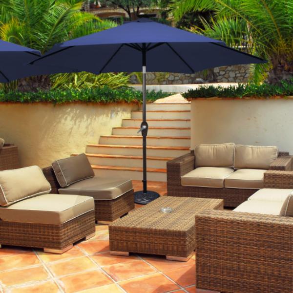 NP11494NY 10 ft. Outdoor Patio Umbrella with Bright Solar LED Lights, Dark Blue
