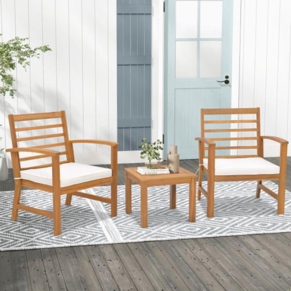 HW72089WH Outdoor Furniture Set with Soft Seat Cushions, White - 3 Piece