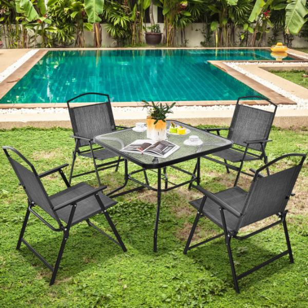 NP11214GR Patio Dining Set for 4 with Umbrella Hole, Gray & Black