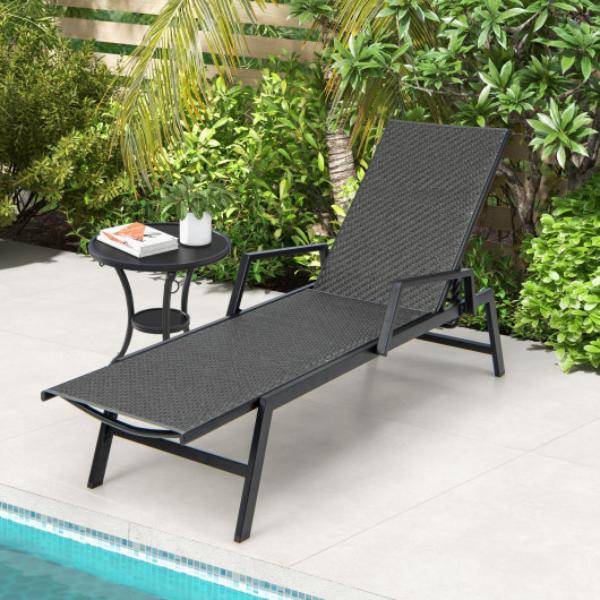 Picture of Total Tactic NP11285BN Outdoor Rattan Chaise Lounge Reclining Chair with Armrests & 5-Position Backrest&#44; Brown