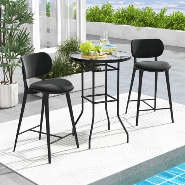 NP11337 38 in. Patio Bar Table with Tempered Glass Tabletop, Black