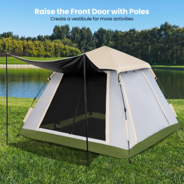 NP11365 2-4 Person Instant Pop-up Camping Tent with Removable Rainfly, Beige, Green & Gray