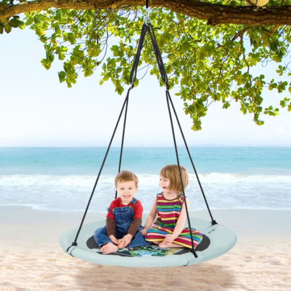 NP11372SL 40 in. Saucer Tree Swing with Adjustable Hanging Ropes & 900D Oxford Fabric, Green & Black