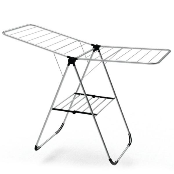 JZ10256 2-Tier Laundry Drying Rack Folding Cloth Rack with Aluminum Frame, Silver