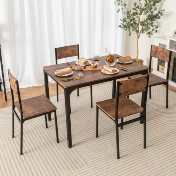 KC56632CF Dining Table Set Industrial Style Kitchen Table & Chairs, Rustic Brown - 5 Piece