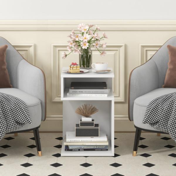 Picture of Total Tactic JV11241WH S-Shaped Side Table with Unique S-Shaped Frame & 2 Open Compartments&#44; White