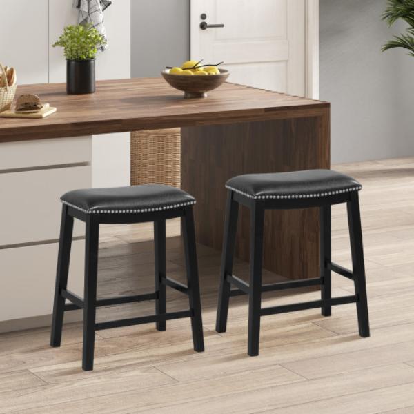 JV11360DK 26 in. Counter Height Bar Stool with Upholstered Seat, Black - Set of 2 -  Total Tactic