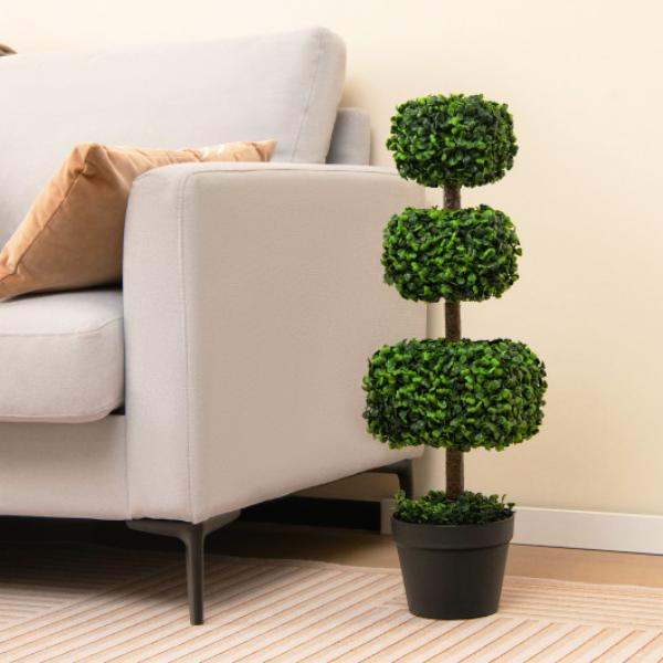 Picture of Total Tactic HZ10167GN 35 in. Artificial Boxwood Topiary Ball Tree with Cement-filled Pot&#44; Green