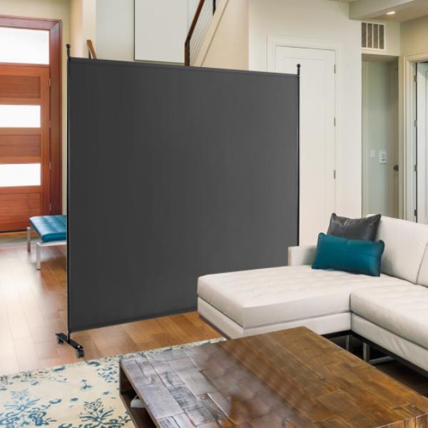 JV10722GR 6 ft. Single Panel Rolling Room Divider with Smooth Wheels, Dark Gray