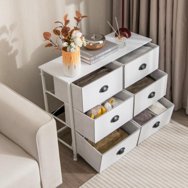 Picture of Total Tactic JZ10092WH 6 Fabric Drawers Storage Chest with Wooden Top&#44; White