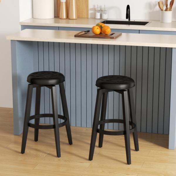 JV11306BK-29 29 in. 360 deg Swivel Upholstered Rubberwood Frame Bar Stool with Footrest, Black - Set of 2 -  Total Tactic