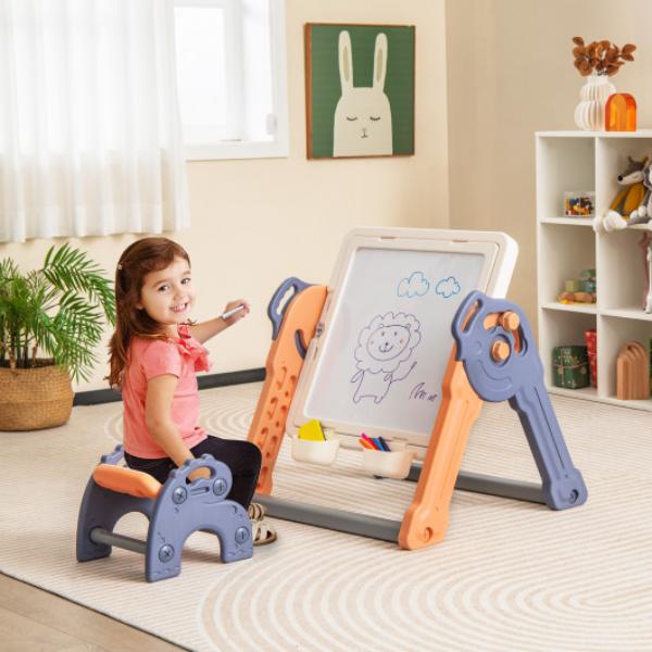 Picture of Total Tactic TM10071 6-in-1 Folding Kids Art Easel with Reversible Building Block Tabletop