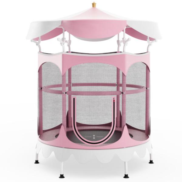 TW10104PI 64 in. Kids Trampoline with Detachable Canopy & Safety Enclosure Net, Pink -  Total Tactic