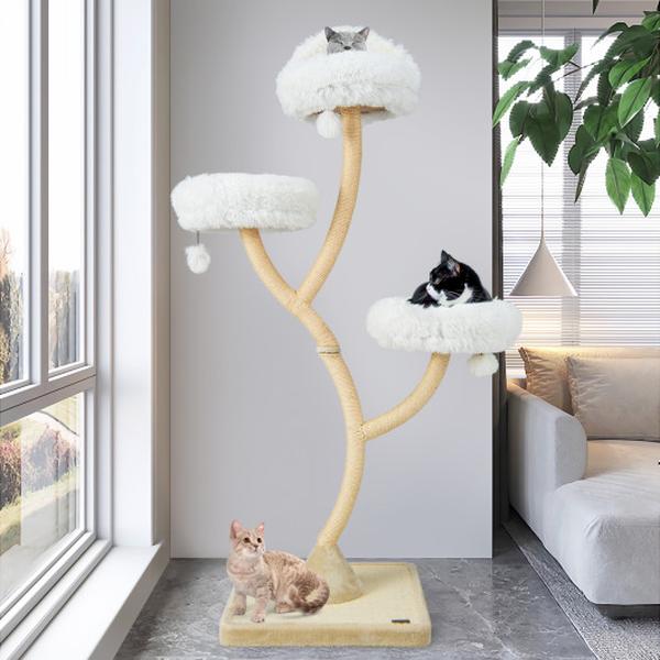 PV10102BE 70 in. Tall Cat Tree 4-Layer Cat Tower with 3 Perches & Dangling Balls, Beige