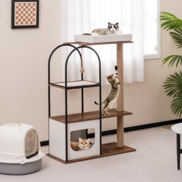 Picture of Total Tactic PV10109WH 47 in. Tall Cat Tree Tower Top Perch Cat Bed with Metal Frame&#44; White