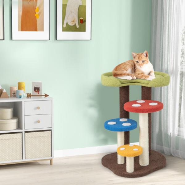 Picture of Total Tactic PV10126CL 3-in-1 Cat Tree 3 Full-Wrapped Sisal Posts Removable Mat & Platforms&#44; Multi Color