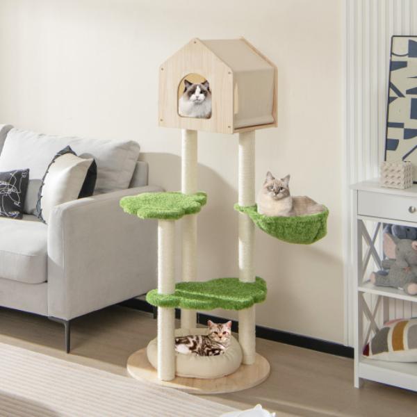 Picture of Total Tactic PV10128GN 55 in. Tall Cat Climbing Stand with Sisal Scratching Posts & Soft Cat Bed for Indoor Kittens&#44; Green