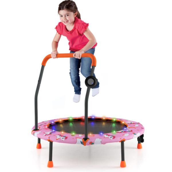 TW10086PI 36 in. Mini Trampoline with Colorful LED Lights & Bluetooth Speaker, Pink