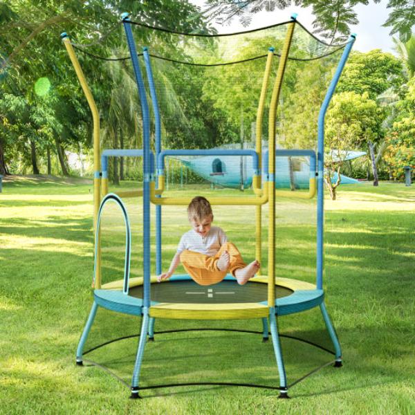 TW10105YE Mini Trampoline for Kids with Safety Enclosure Net & Foam Handles, Yellow -  Total Tactic