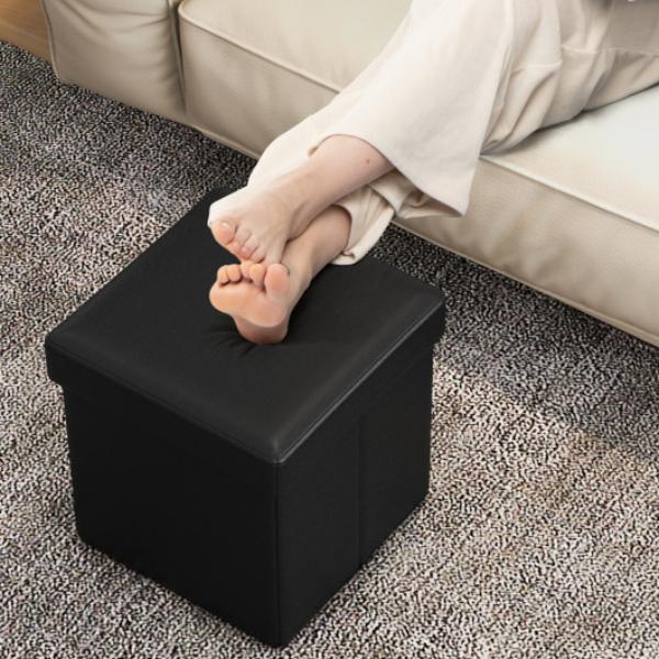 Picture of Total Tactic TA10048BK Upholstered Square Footstool with PVC Leather Surface for Bedroom&#44; Black