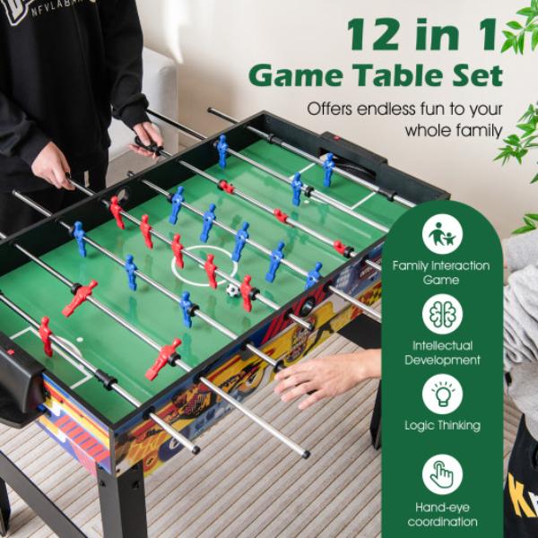 Picture of Total Tactic UY10055 12-in-1 Combo Game Table Set with Foosball Air Hockey Pool Chess & Ping Pong&#44; Multi Color