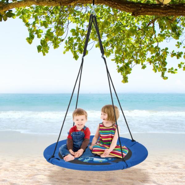 NP11372JY 40 in. Saucer Tree Swing with Adjustable Hanging Ropes & 900D Oxford Fabric, Blue & Black - Whale