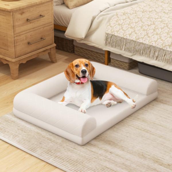 Picture of Total Tactic PU10035BE Egg-Foam Dog Crate Bed with 3-Side Bolster & Removable Washable Bed Cover&#44; Beige