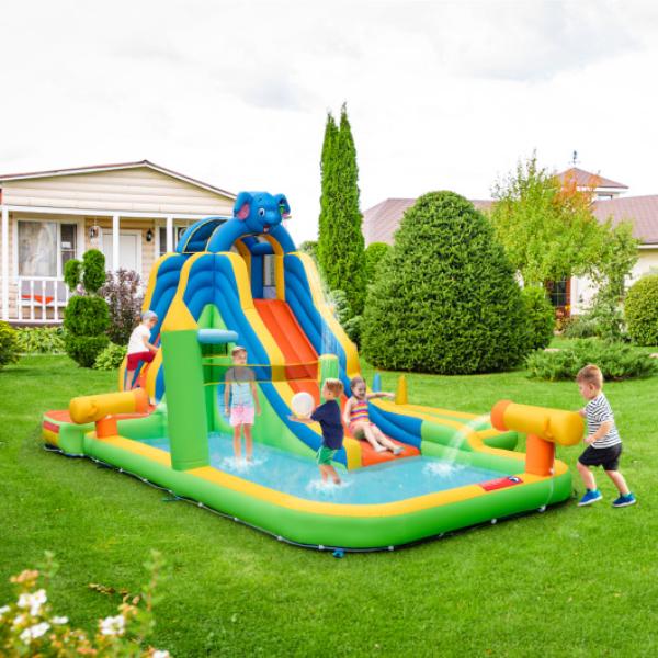 NP11236-EP24683 9-in-1 Inflatable Water Slide Giant Water Park for Kids Backyard Fun with 735W Blower