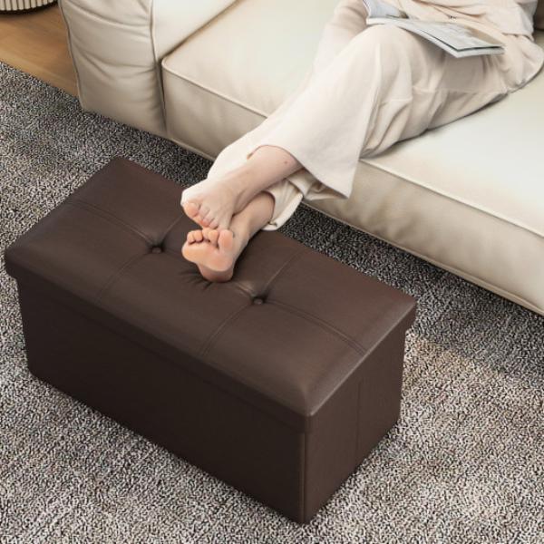 Picture of Total Tactic TA10049BN Upholstered Rectangle Footstool with PVC Leather Surface & Storage Function&#44; Brown