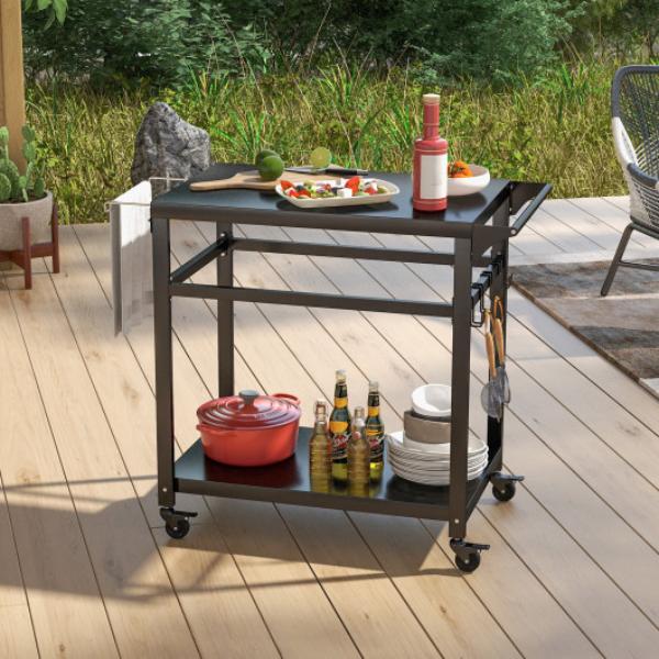 Picture of Total Tactic TH10058DK Double-Shelf Movable BBQ Cart with 4 Lockable Wheels&#44; Black