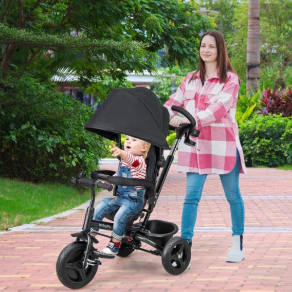 TQ10182DK 4-in-1 Baby Tricycle Toddler Trike with Reversible Seat & 5-Point Safety Harness, Black -  Total Tactic