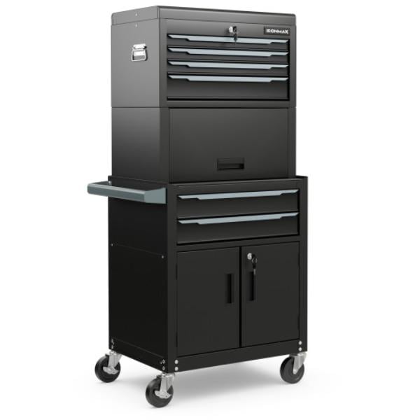 TL35733BK 3-in-1 6-Drawer Rolling Tool Chest Storage Cabinet with Universal Wheels & Hooks, Black